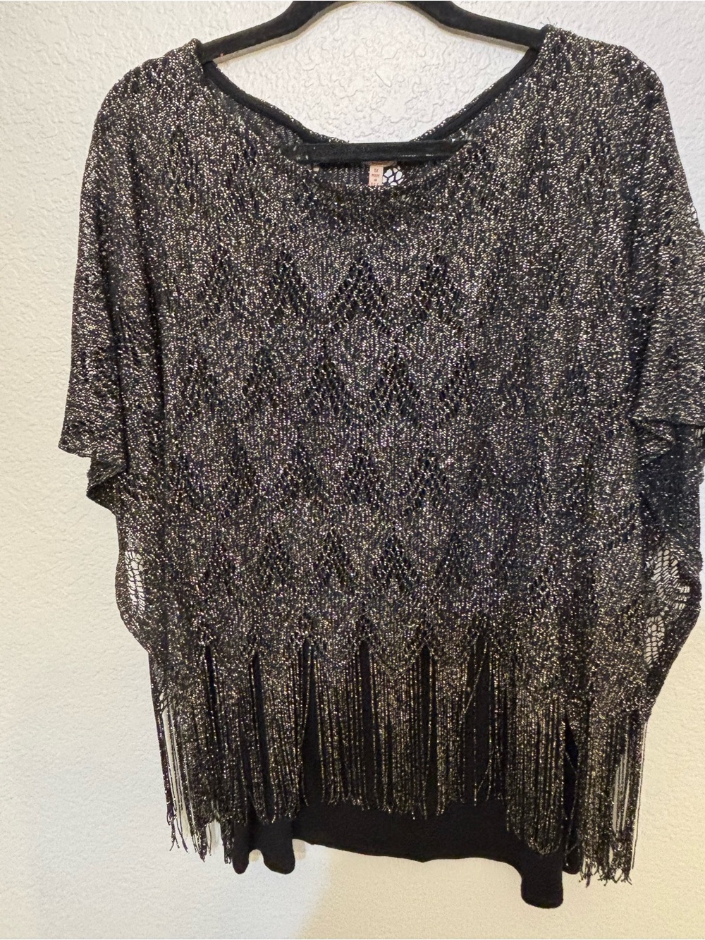 Reba Silver and Black Metallic Fringe Tunic Slimming